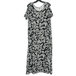 Metropolitan Vintage Dress Cold Shoulder Boho Retro Minimalist Midi Black Large